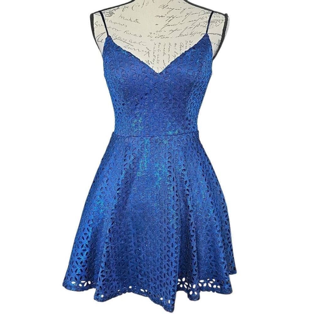 City Studio Junior's Size 3 Royal Blue Metallic Fit and Flare Formal Dress